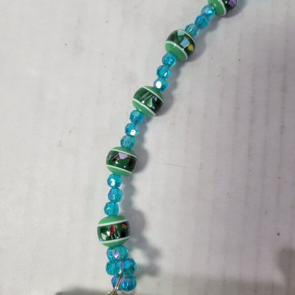 Turquoise Hand Beaded & Embroidered Floral Satin Clutch Purse With Beaded Handle - Picture 3 of 8